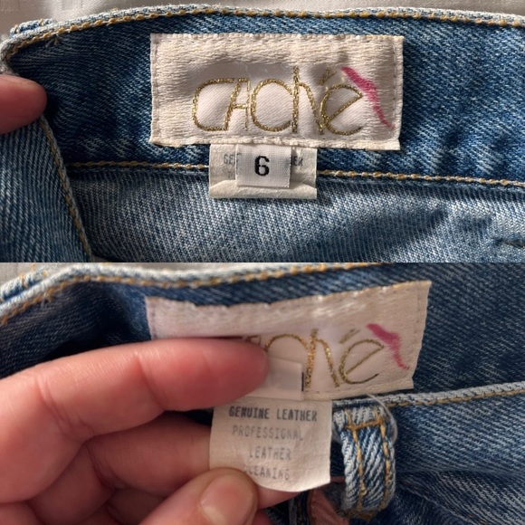 Vintage Cache High Waisted Blue Jeans with Pink Leather Accents 6 - Picture 16 of 16